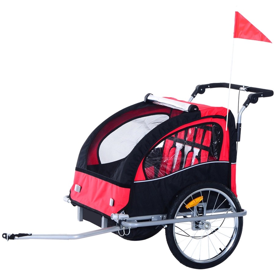 HOMCOM Kinderanhänger mit Staufach rot, schwarz