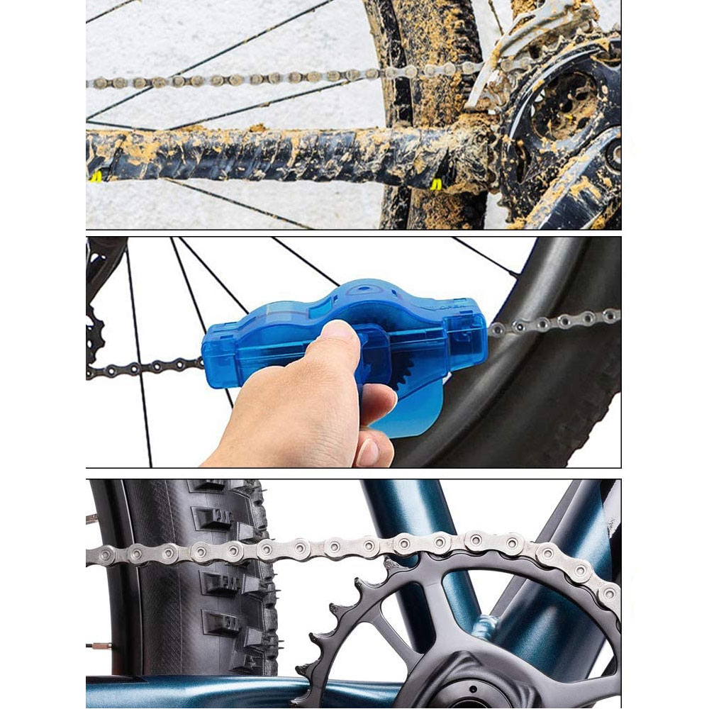 (5-tlg. Set) Fahrrad Ketten Reinigung Werkzeug Velo Kit - Blau / Schwarz