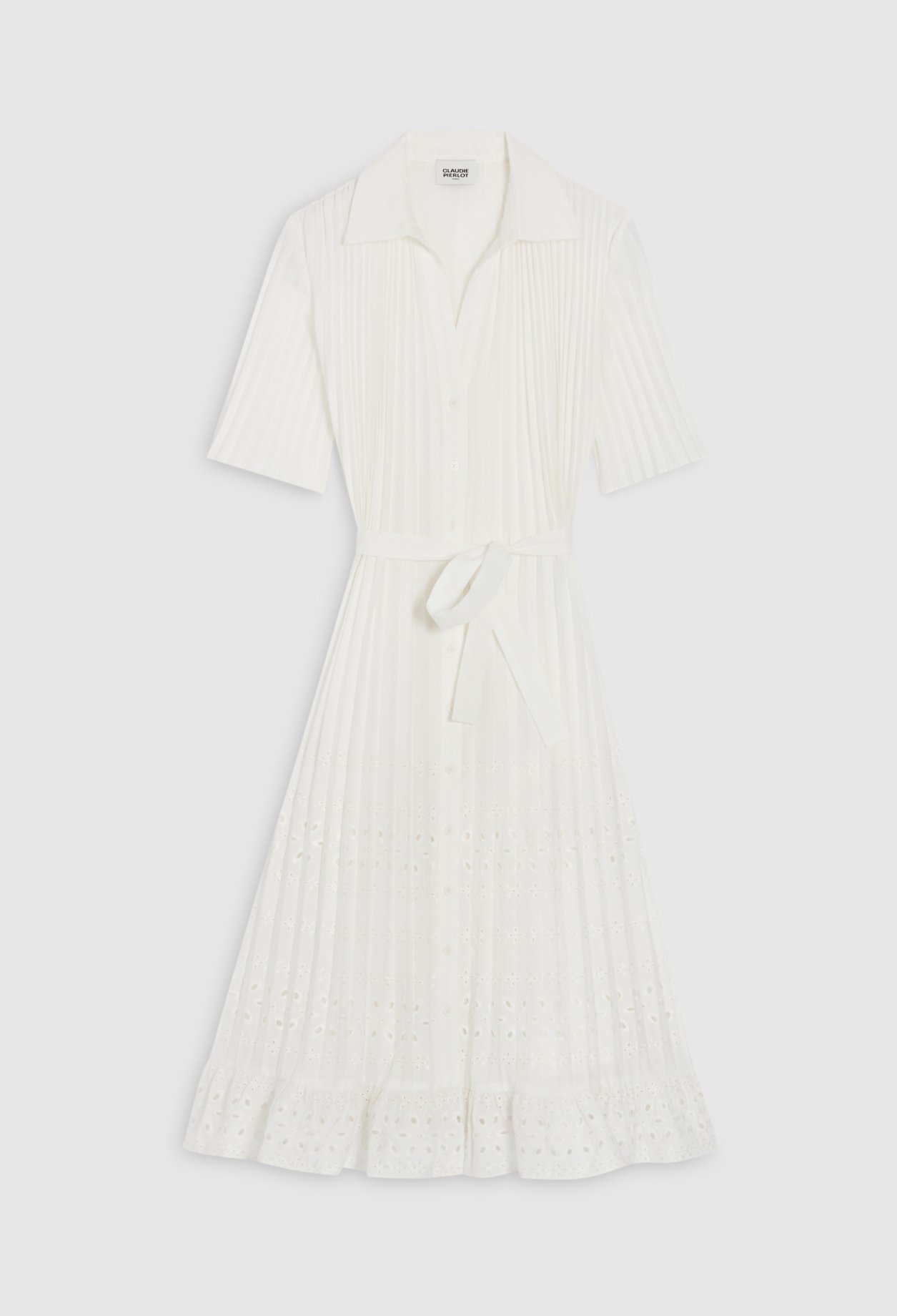 Robe midi plissee ecrue
