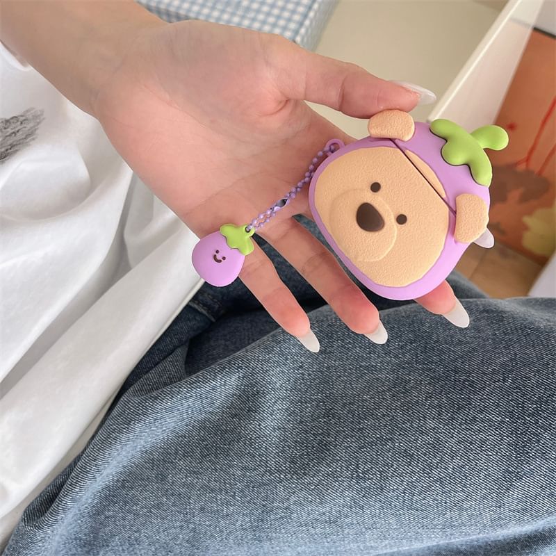 VanDi - Auberginebeer AirPods / Pro oortelefoonhoesje met bedel