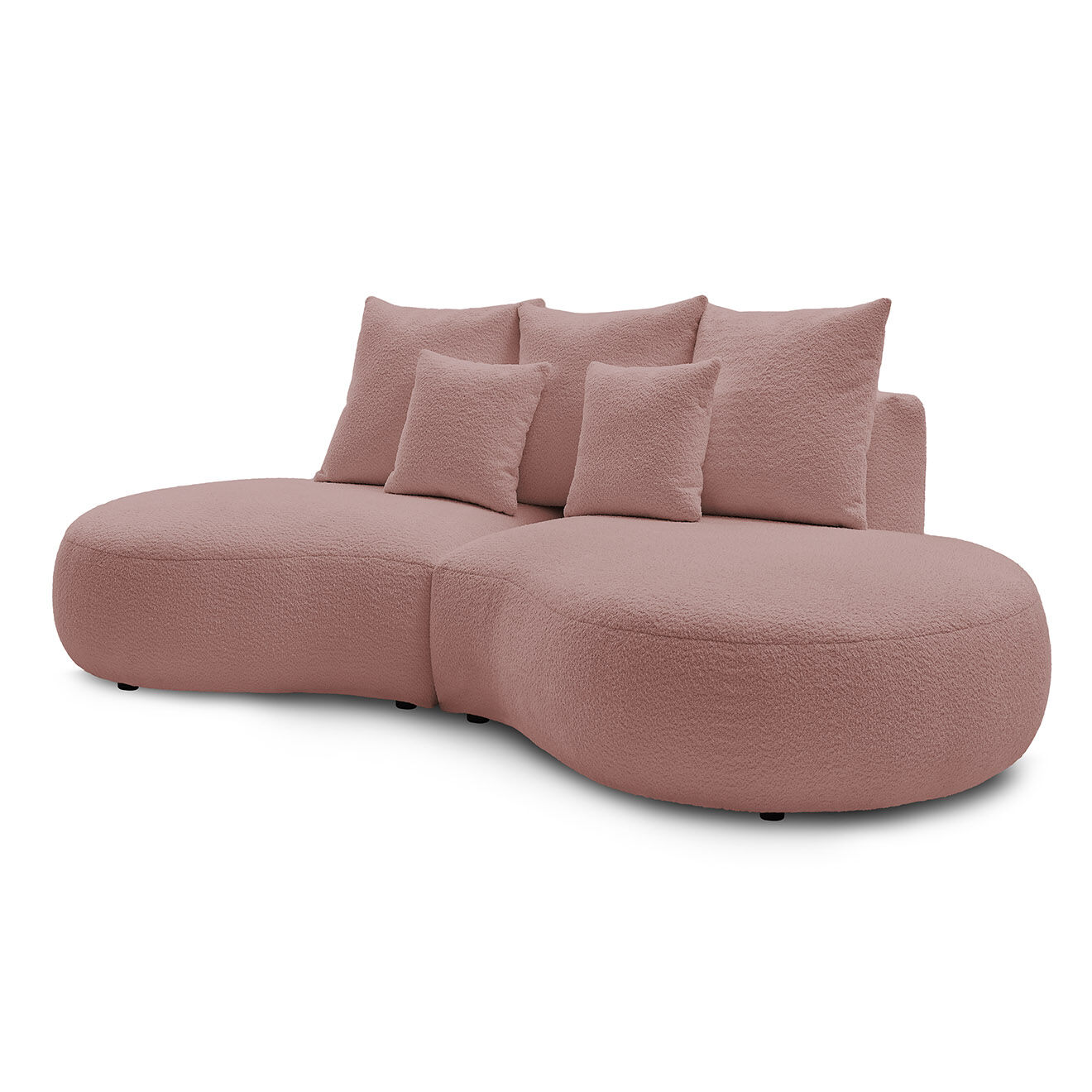 Bobochic Canapé droit fixe 3 places saint-germain tissu bouclette rose - 260x145x92 cm