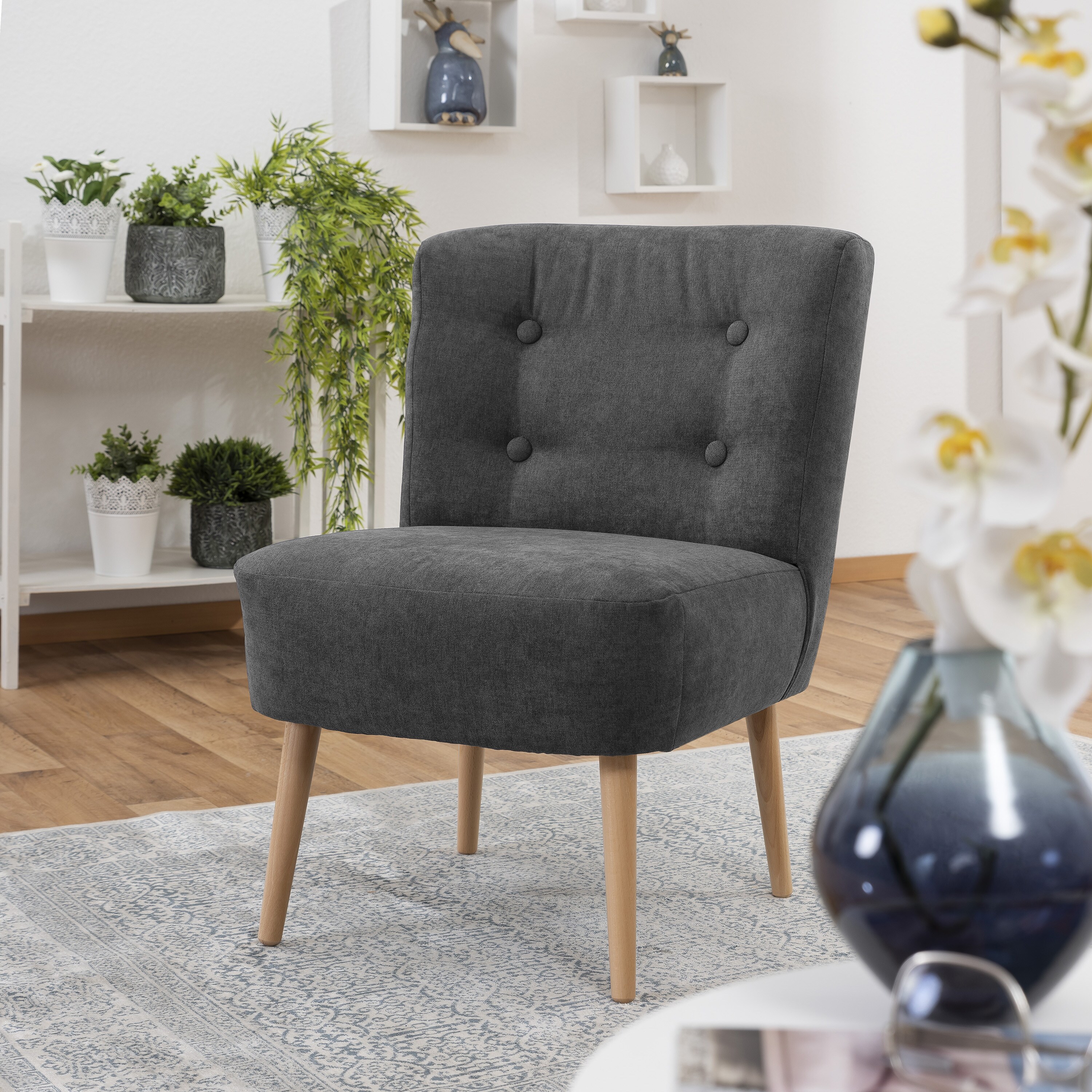lovingHome® Sessel Fiola Velours anthrazit