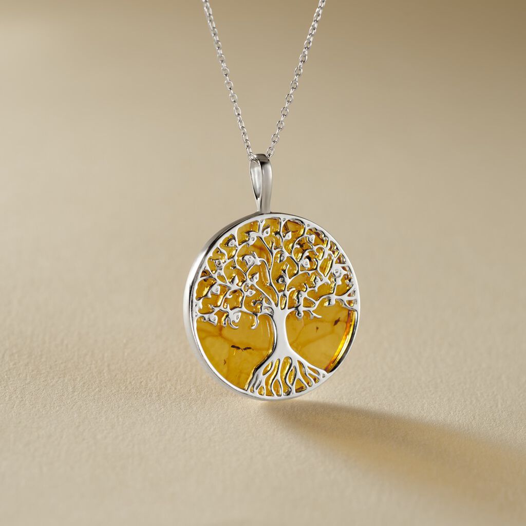 Collier Argent Blanc Aleana Ambre