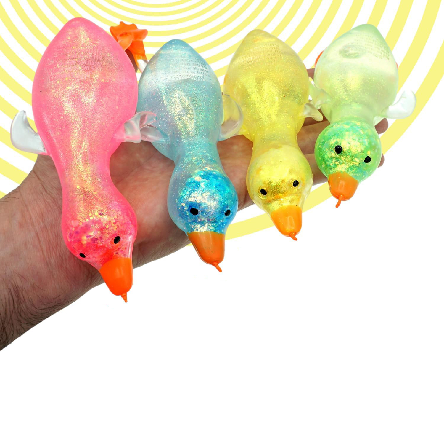 (163x75mm) Anti Stress Knautsch Ente Squeeze Spielzeug Glitzer Squishy Entchen - Assortiert