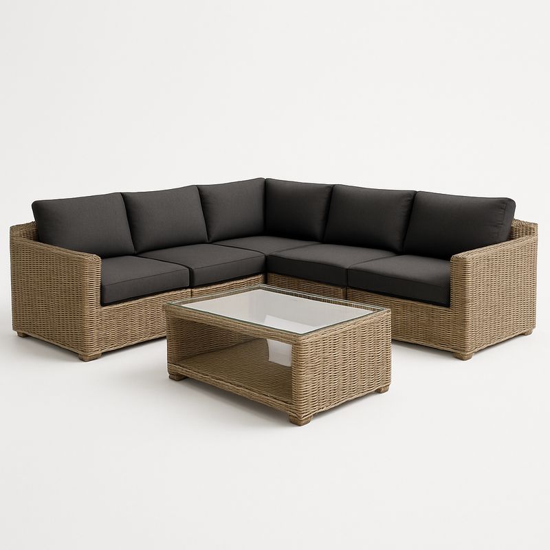Garten Lounge Set Rattan Gewebe Ecke mit Tisch Dunkelgrau