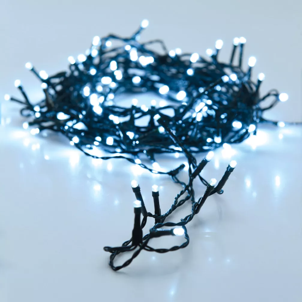 Guirlande lumineuse à piles 14.50 m 192 LED câble noir Luxe Blanc froid