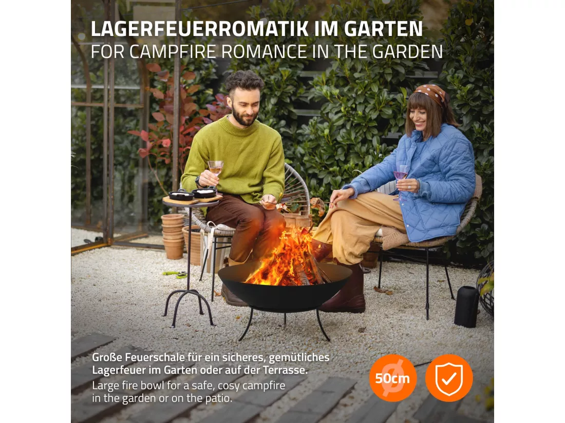 Bol à feu basero noir en acier avec 3 pieds foyer grille barbecue Ø 50 x 24 cm