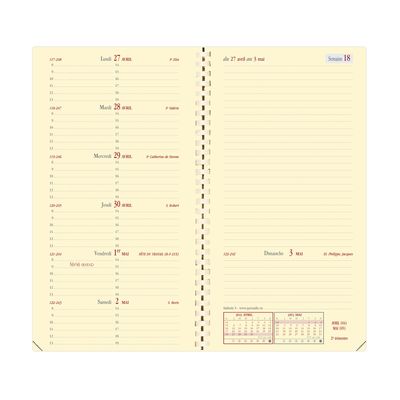Agenda à spirale Marlow Italnote avec répertoire - 1 semaine sur 2 pages - 8,8 x 17 cm - bordeaux - Quo Vadis