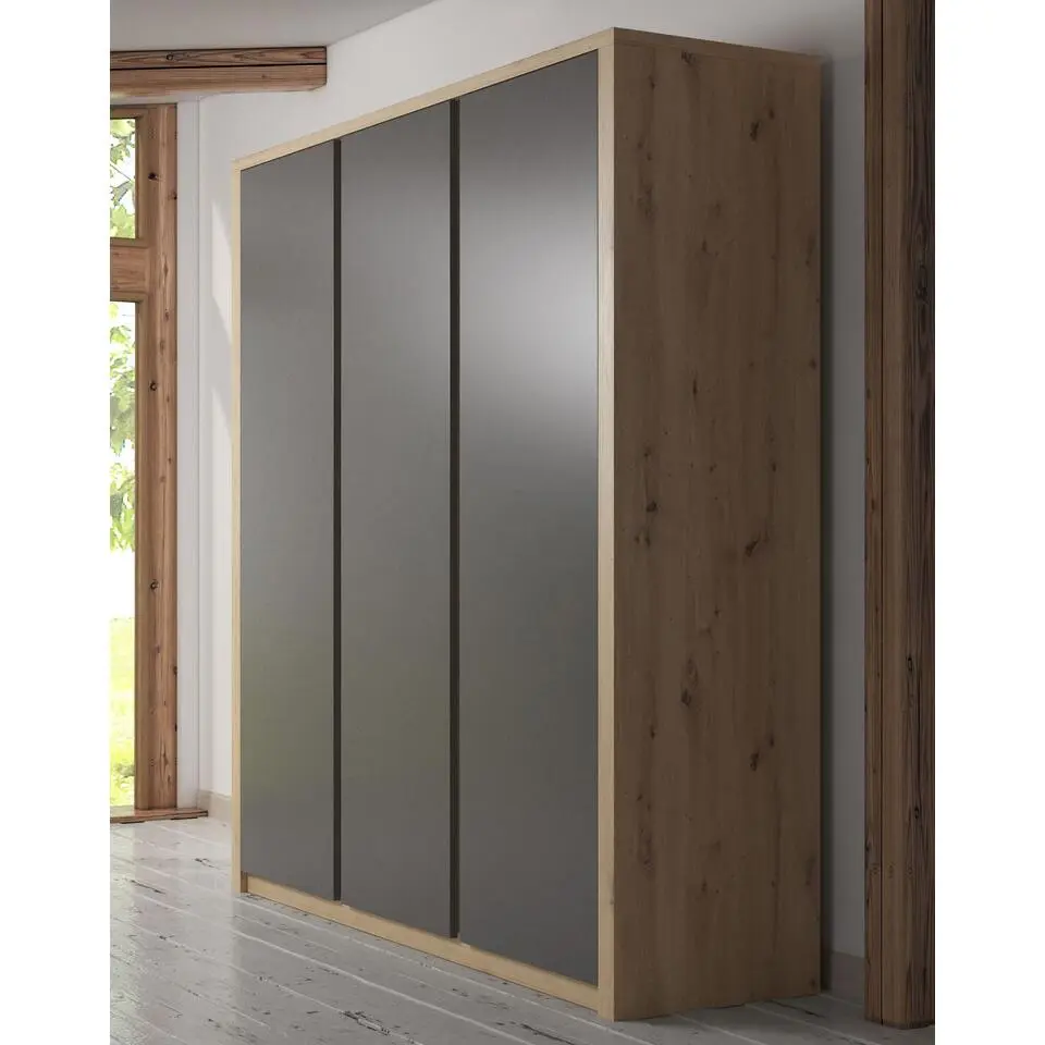 Meubella - Kledingkast Melody - Grijs - Eiken - 166 cm