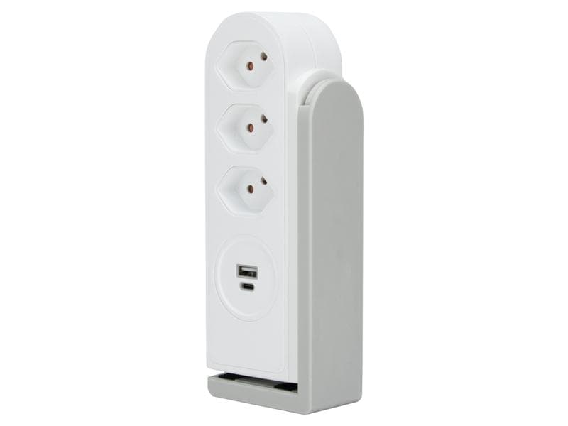 STEFFEN Tischsteckdosenleiste Clamp 3x T13, USB-A C, Weiss Steckdosenleiste mit 3x T13 Steckdosen, USB Charger Typ A C 5 V und 1.5 m langem Kabel