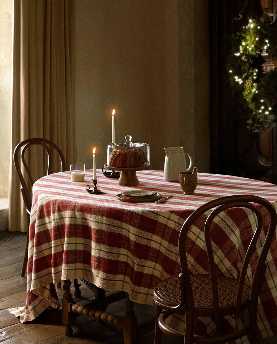 TOALHA DE MESA DE ALGODÃO XADREZ NATALINO
