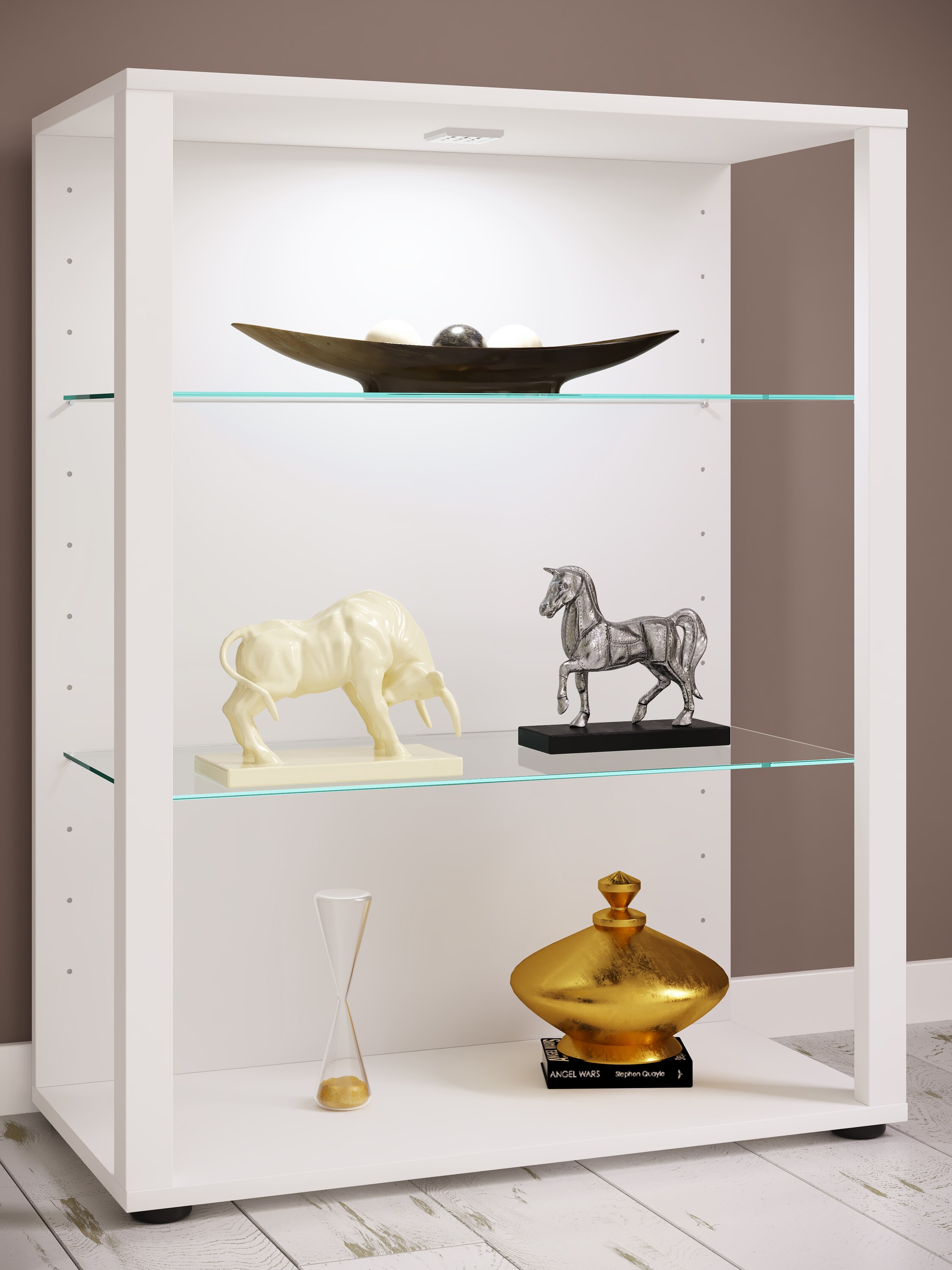 VCM Holz Glas Vitrine Sammelvitrine Glasvitrine Schaukasten Standvitrine Glasol L