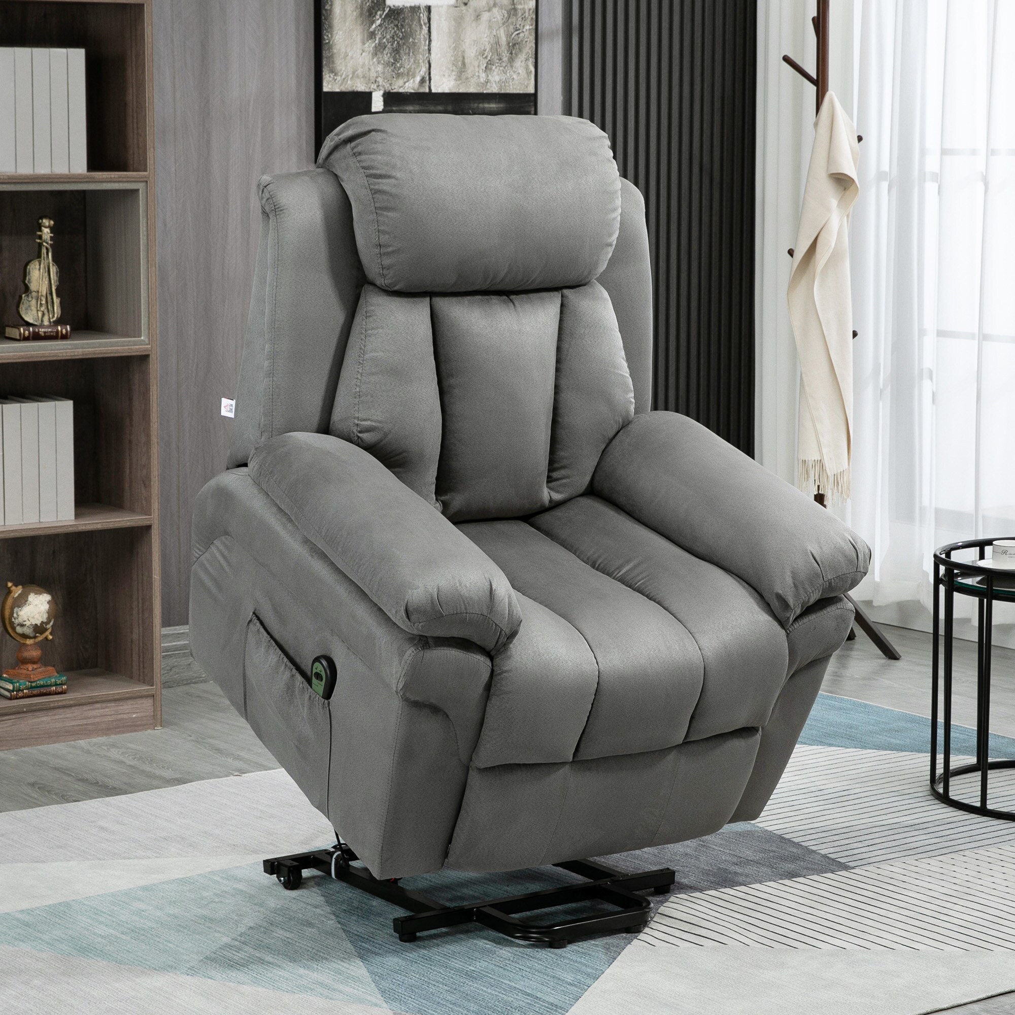 HOMCOM Relaxsessel mit fernbedienungsgesteuerter Aufstehhilfefunktion grau 93L x 96B x 105H cm