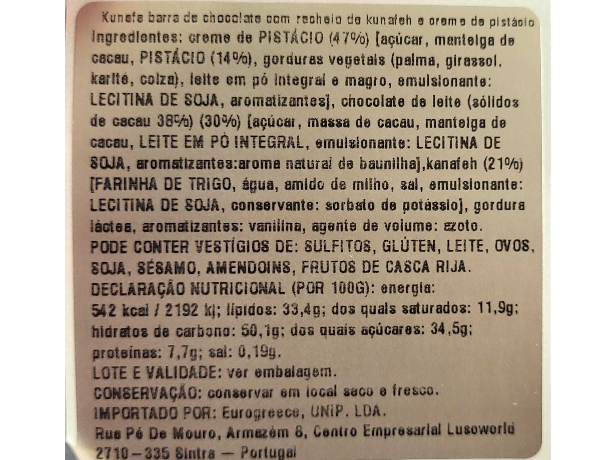 BARRAS DE CHOCOLATE LAURENCE KUNEFE 180G