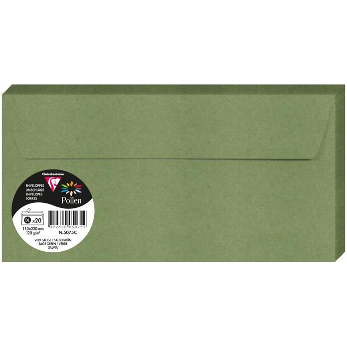 Paquet de 20 enveloppes Pollen DL 110x220 120g/m2 - Vert sauge