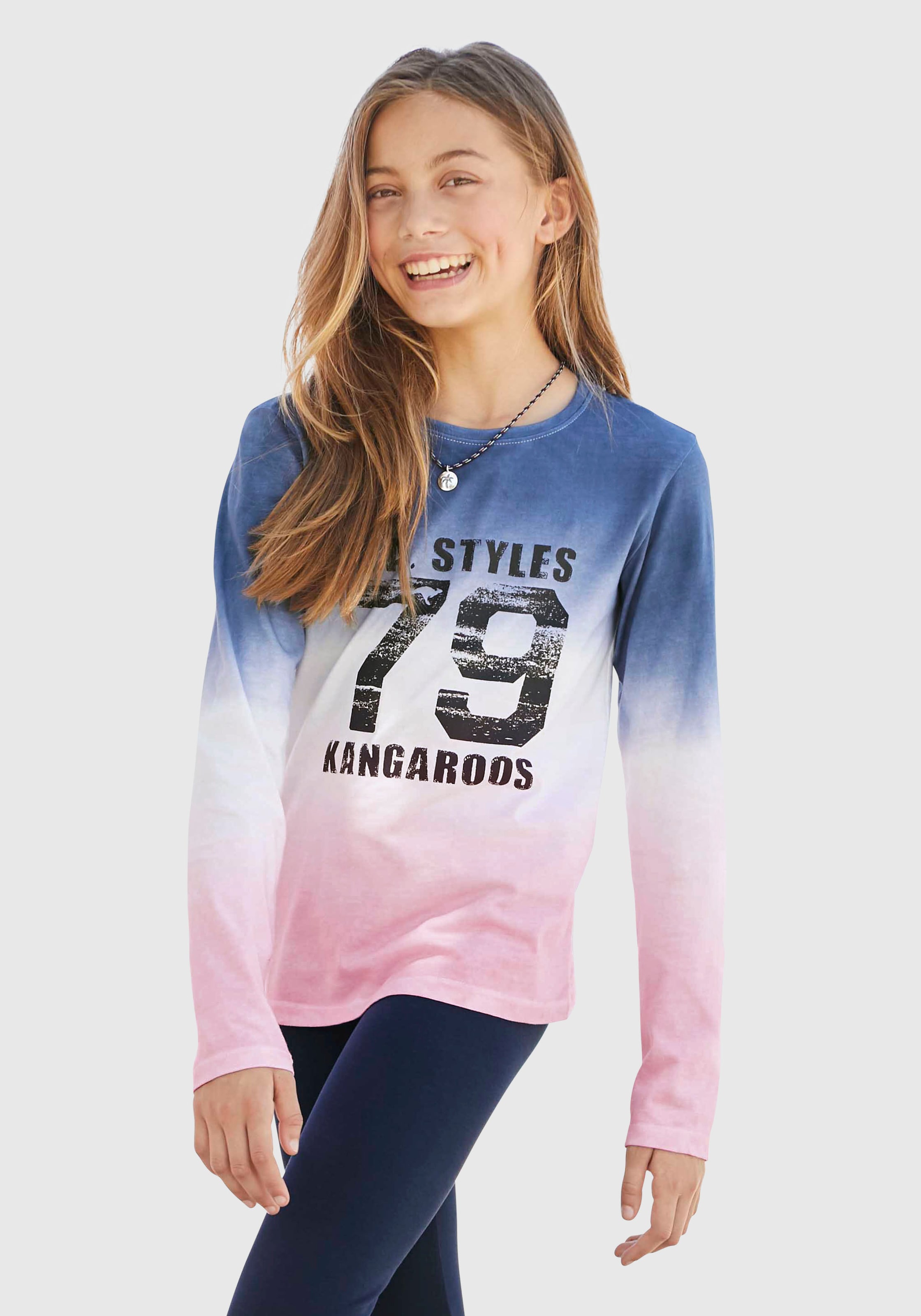 KangaROOS Langarmshirt , Langarm,  taillierter Schnitt,  mit Print,  Rundhalsausschnitt