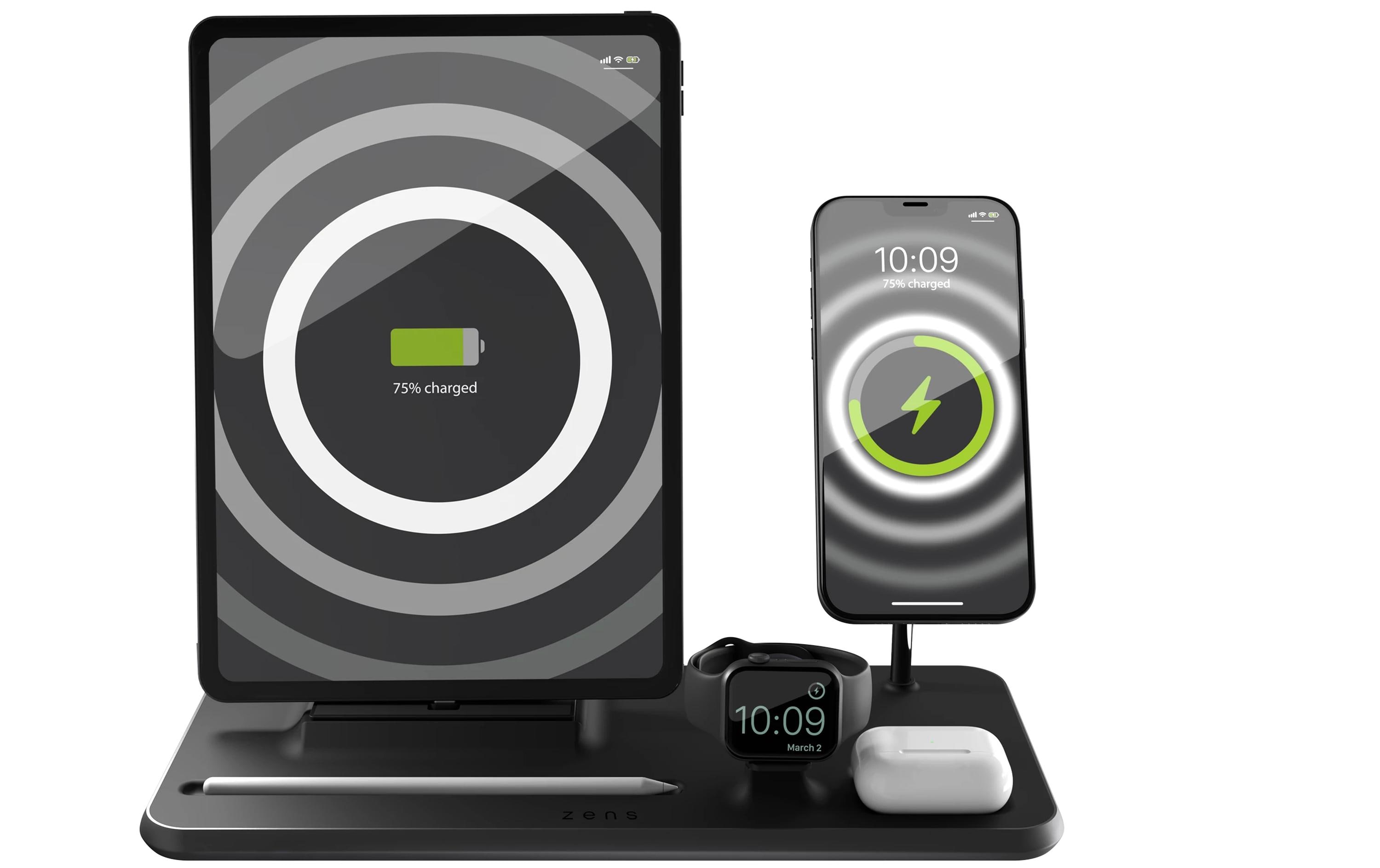 Wireless Charger 4in1 + Watch Schwarz<br>MagSafe kompatibler 4-in-1-Wireless Charger für iPhone, Apple Watch und AirPods