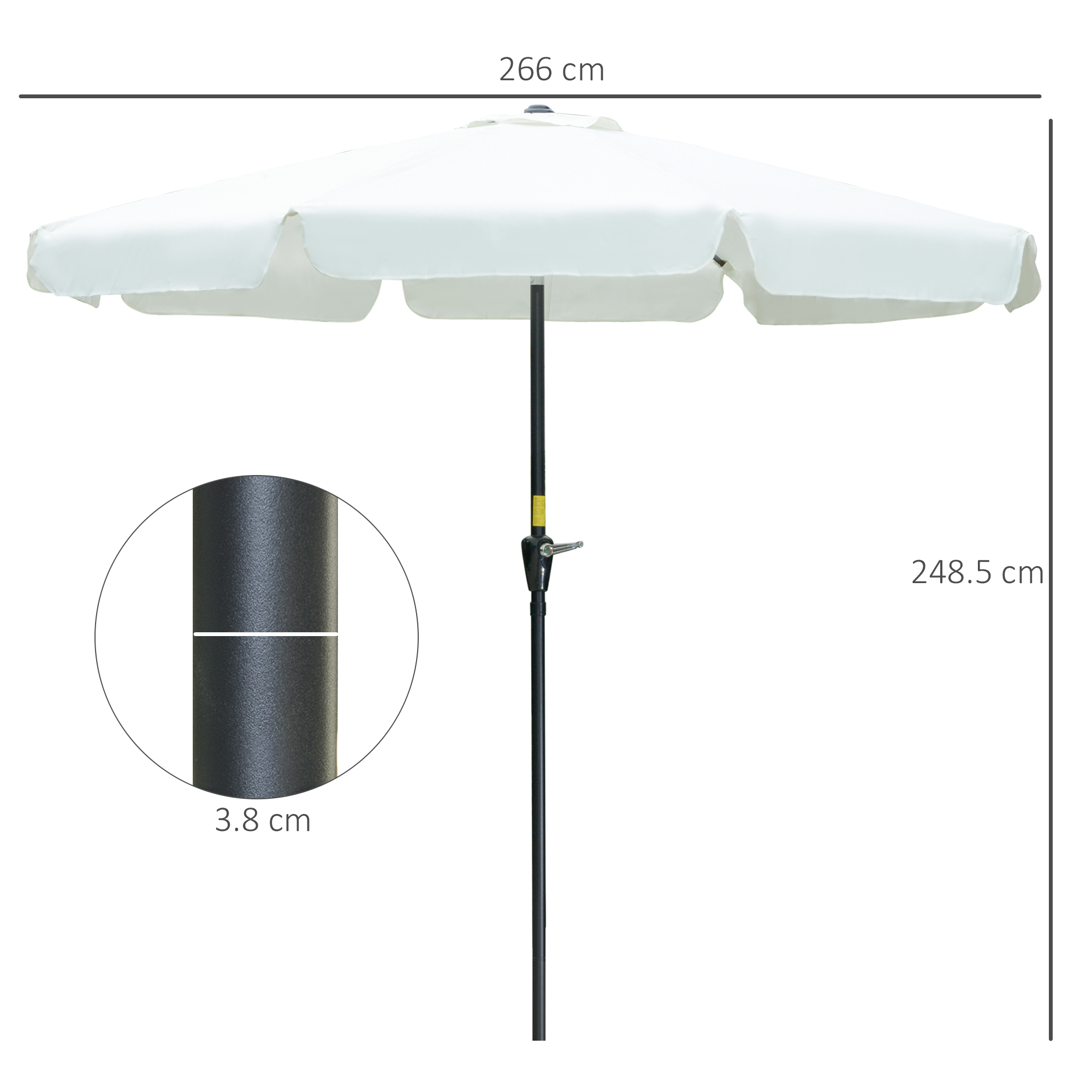Guarda-sol de jardim Outsunny Ø266x250 cm em alumínio com ângulo ajustável, proteção UV50+, cobertura ventilada e manivela para terraço e varanda. Cor bege.