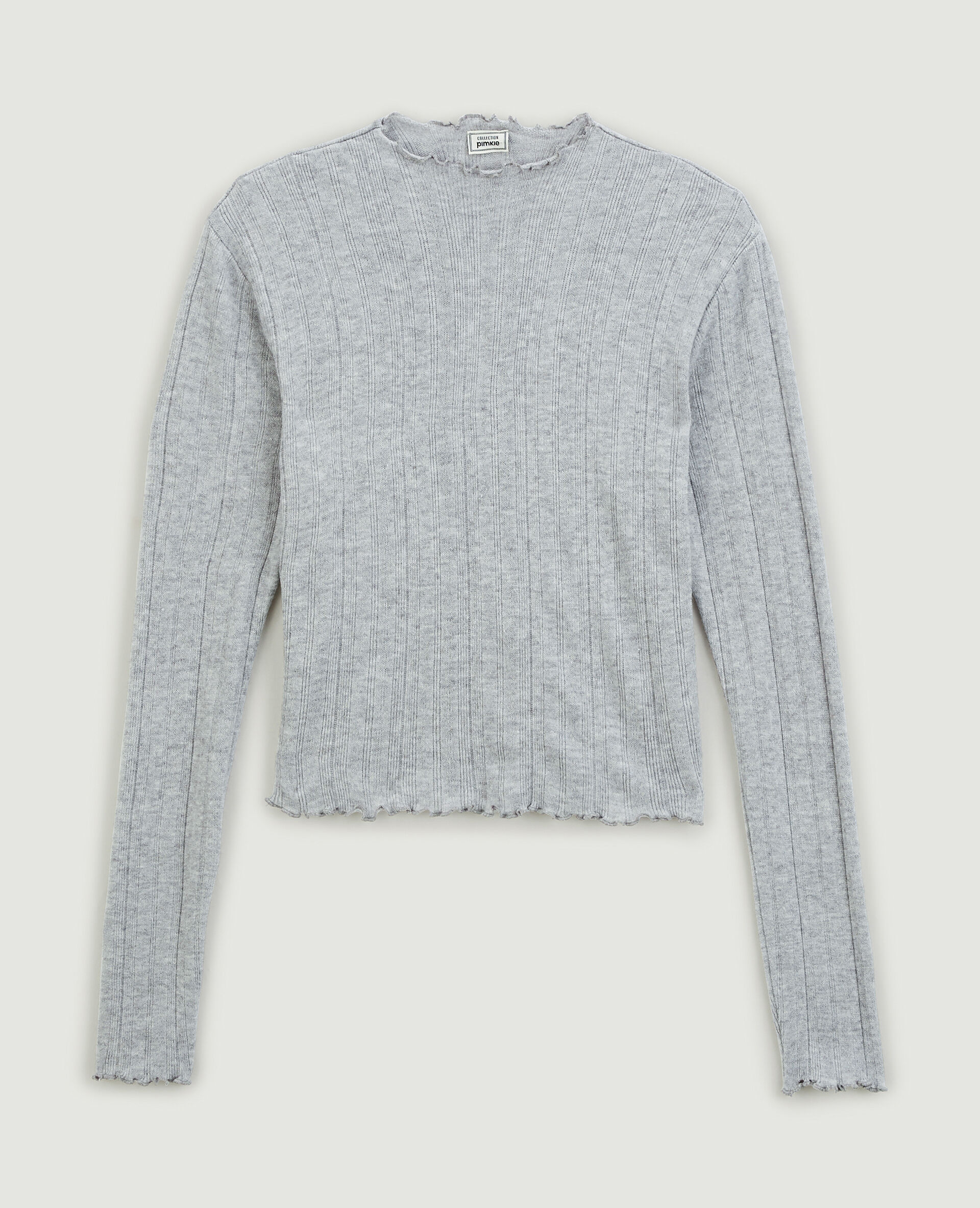 Pull maille fine côtelée - Gris clair
