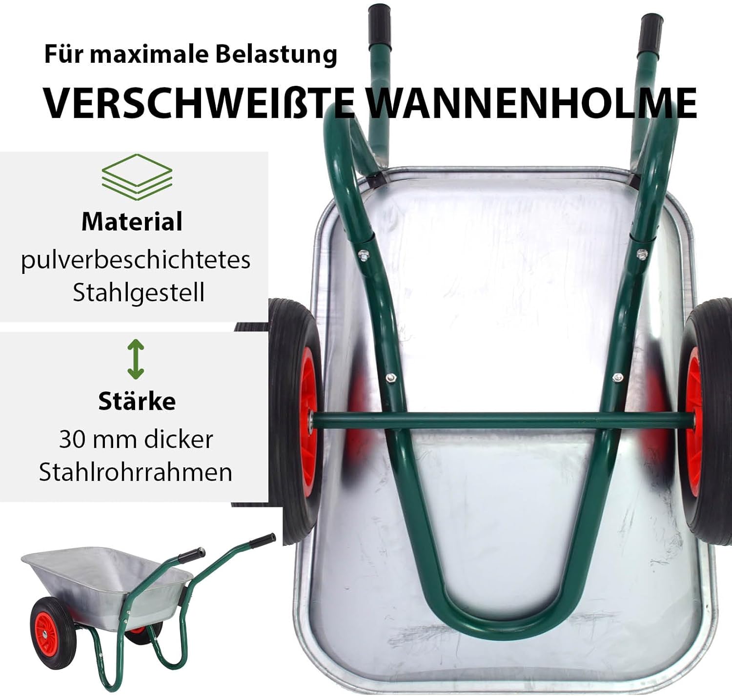 2-Rad Schubkarre Gartenschubkarre Schiebkarre Gartenkarre 100l 160kg (Metall | Kunststoff/Luftrad | PU-Rad) (Kunststoff | Luftrad) (Metallwanne + PU Räder) Nach Auswahl