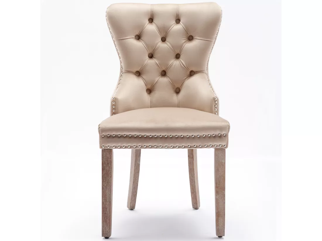 Lot de 6 Chaises de salle à manger, cuisine et salon chaise rembourrée pieds en bois massif - 53.5x64x95cm beige