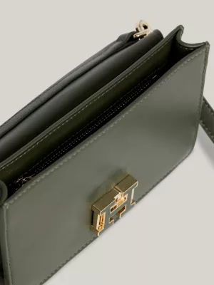 Bolsa transversal pequena de couro com fecho de pressão
