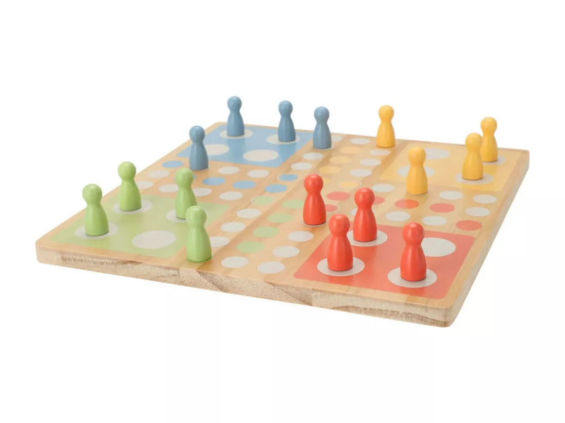 WELL HOME - Jeu LUDO BOAD en bois de pin et sac en coton