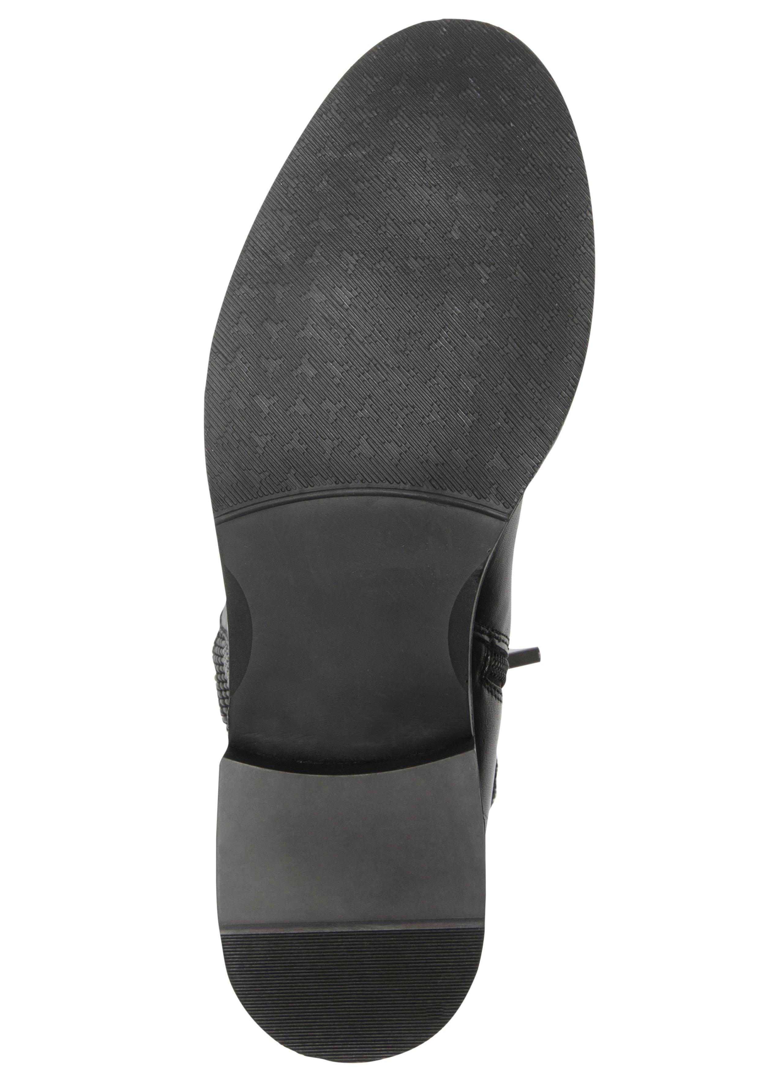 Weitschaftstiefel mit Zierschnalle, im Materialmix