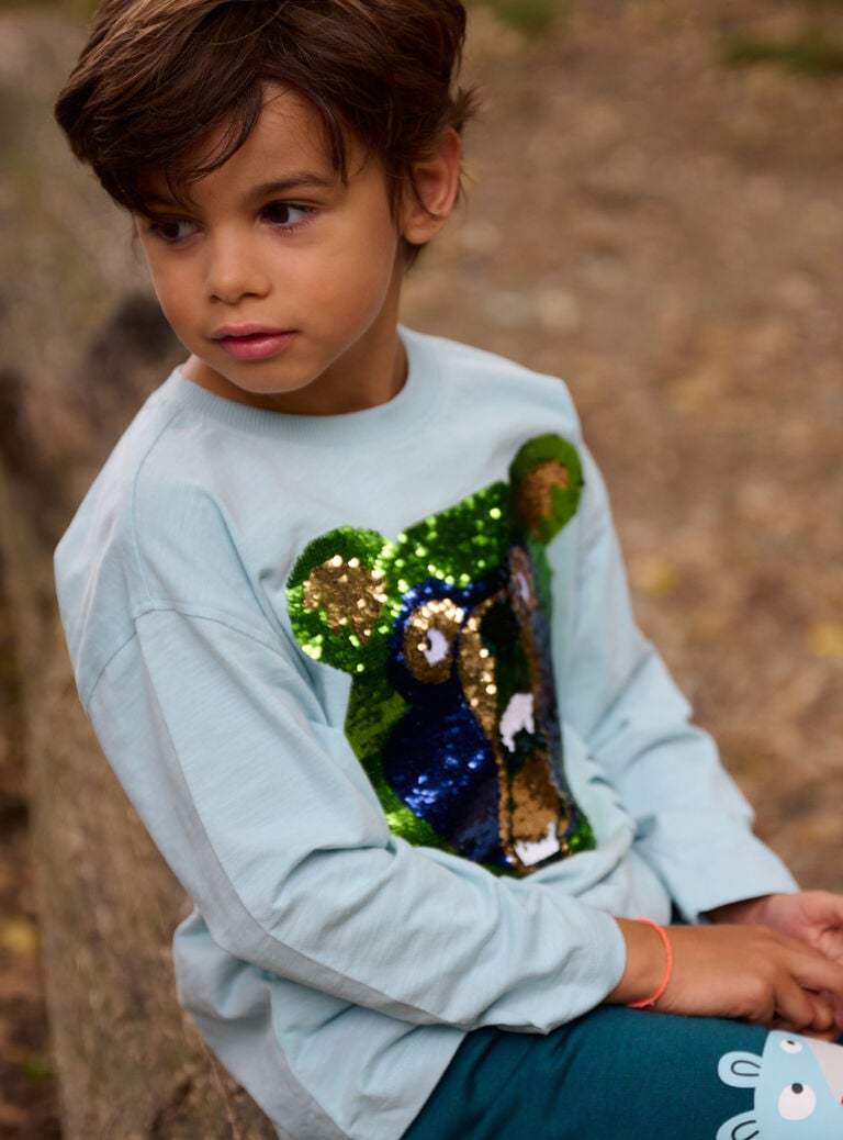 T-shirt bleu arctique à sequins réversibles pour garçon