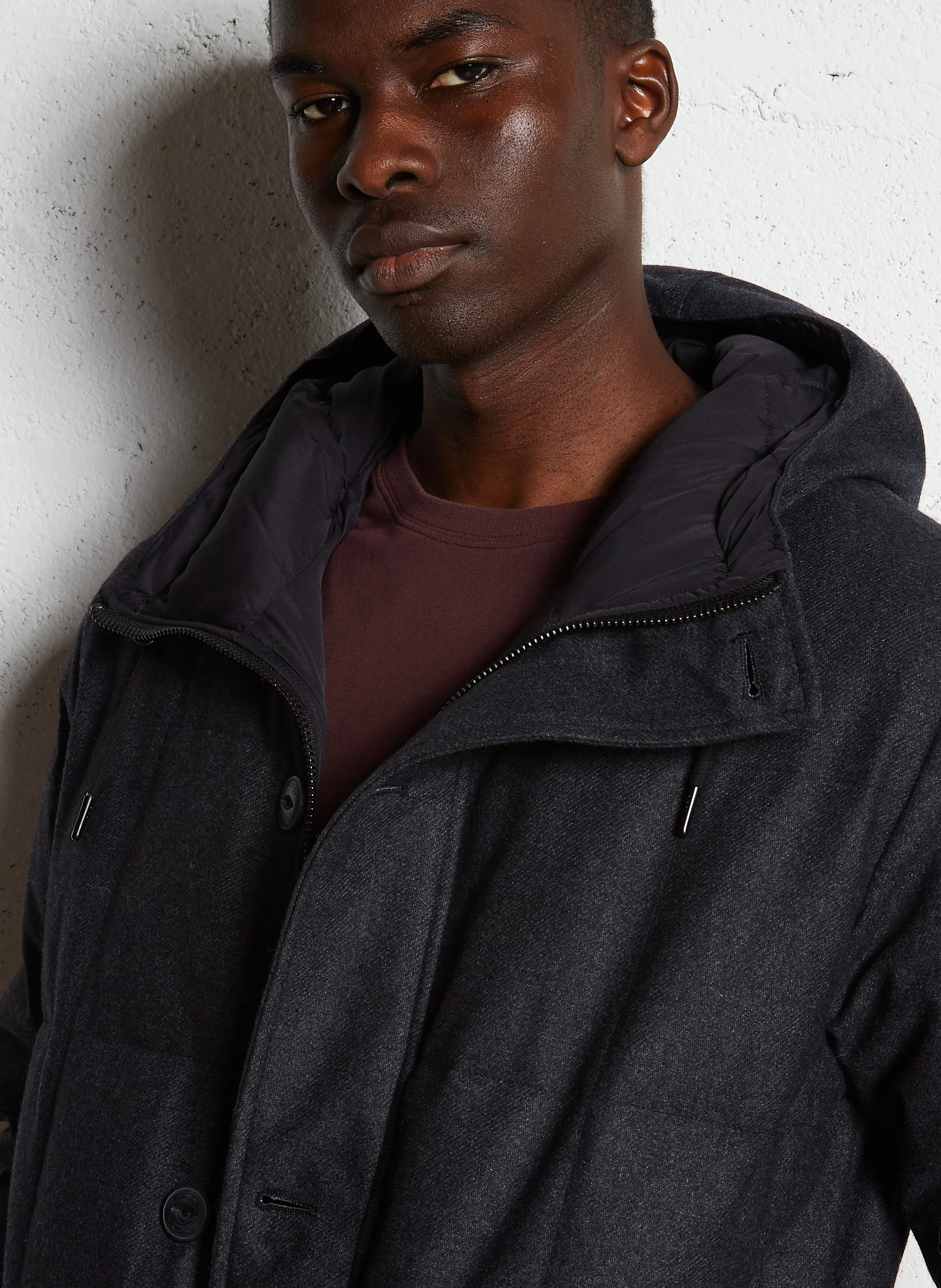 Parka droite à capuche| Gris