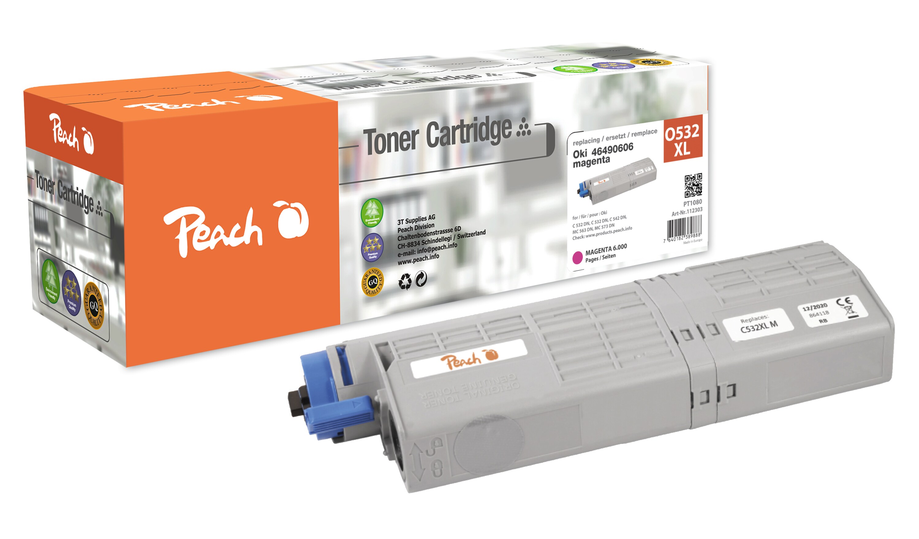 Peach O4648/49 Toner ma ersetzt OKI 46490402 für z.B. OKI C 532 DN, OKI C 542 DN, OKI MC 563 DN, OKI MC 573 DN (wiederaufbereitet)