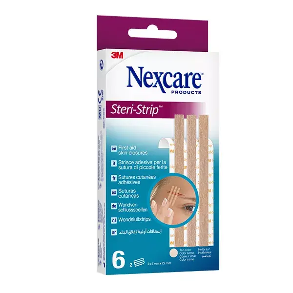 Nexcare™ Steri-Strip™ Suturas para Pele Bege 6 mm x 75 mm Pacote com 6
