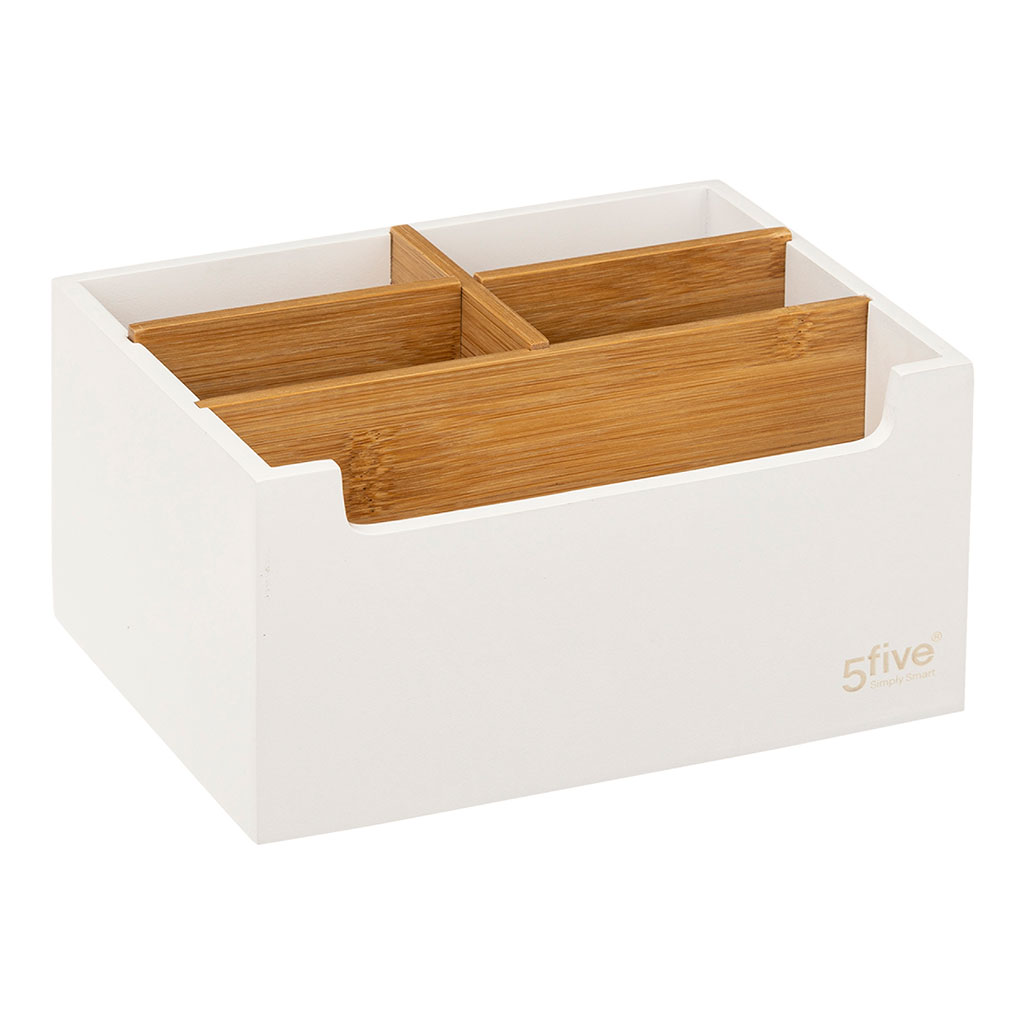 Organisateur maquillage bambou 5 casiers blanc 18x9.5x15cm