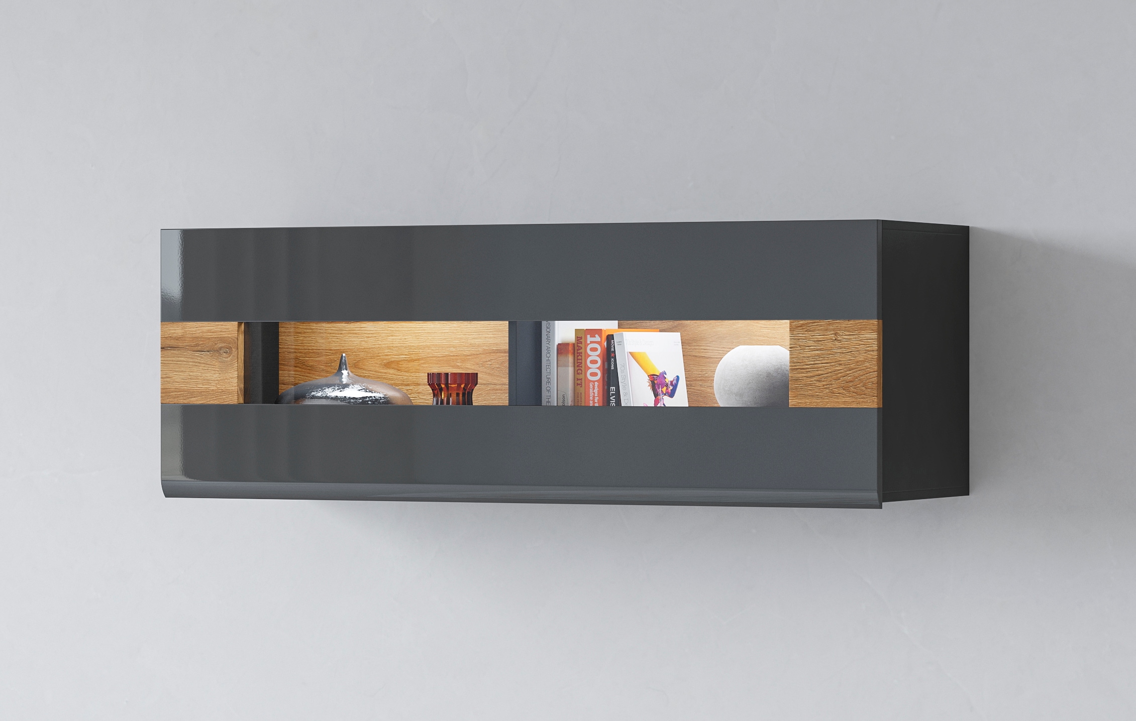 INOSIGN Hängevitrine »Toledo,Breite 131 cm trendige Glasvitrine mit dekorative MDF-Front« Vitrine mit Glasfront, ohne Beleuchtung, viel Stauraum