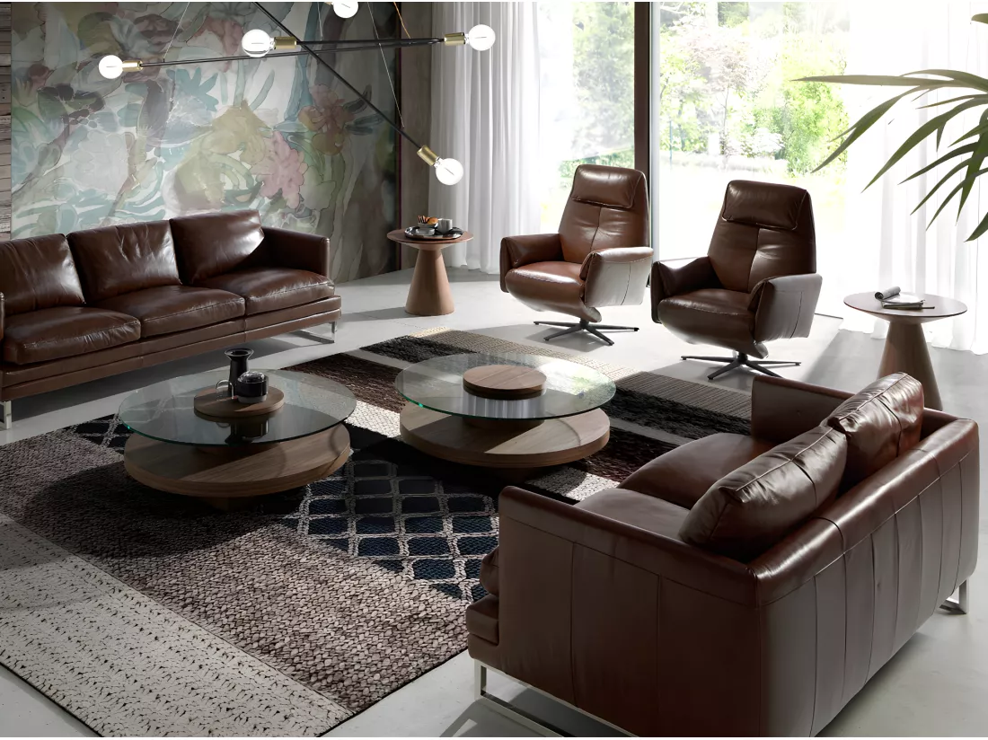 Fauteuil relax pivotant cuir marron et pieds en acier Nary-Couleur Aqua 26 Violet