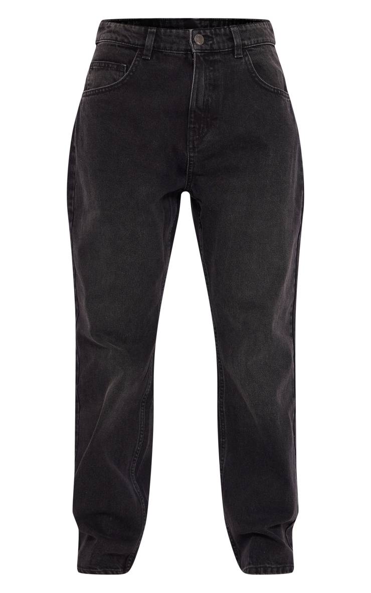 Noir Délavé Prettylittlething Petite Jean Droit Taille Haute