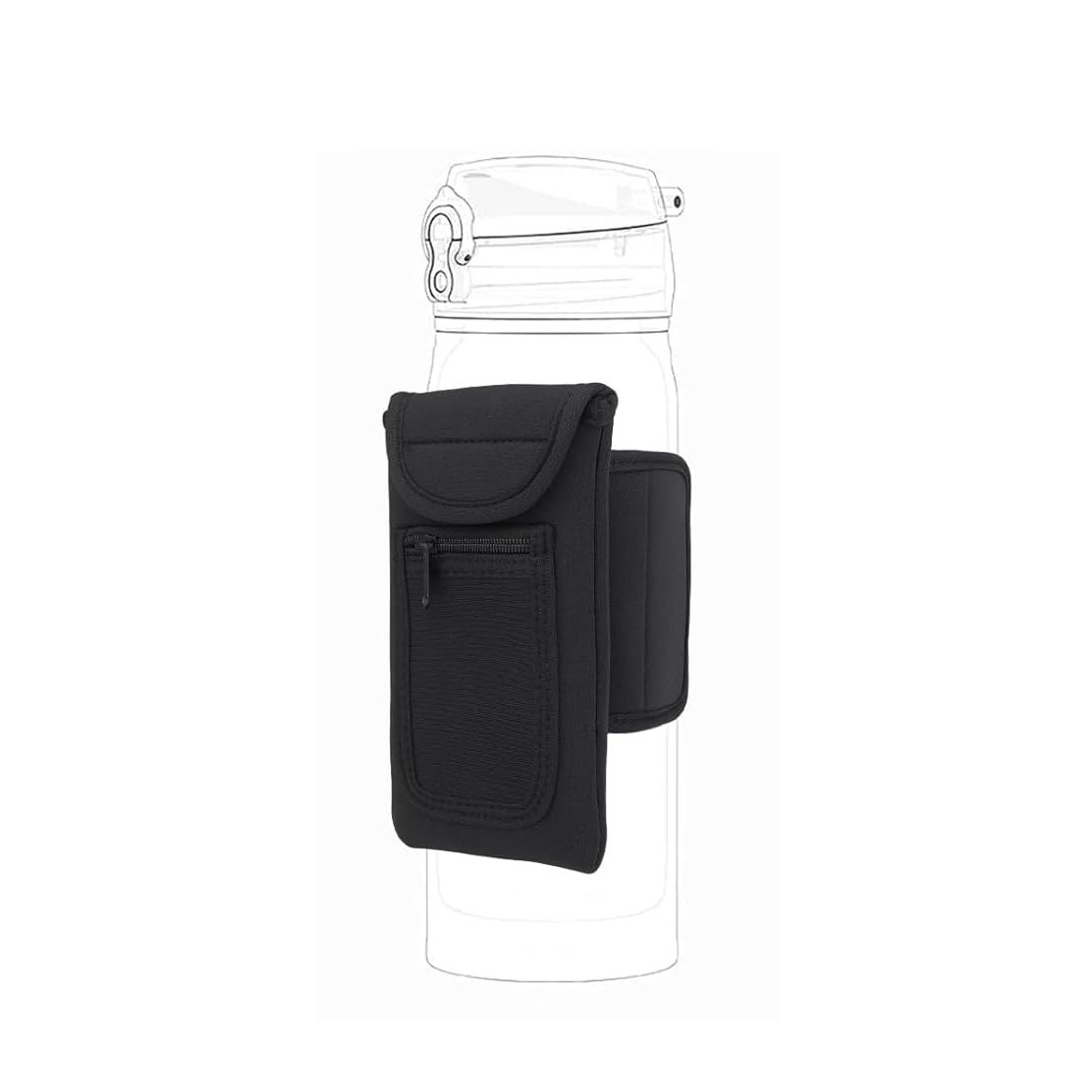 (18x11cm) 2in1 Magnetische Neopren Fitness Flaschen Halterung Trinkflaschen Organizer Smartphone Halter Tasche - Schwarz