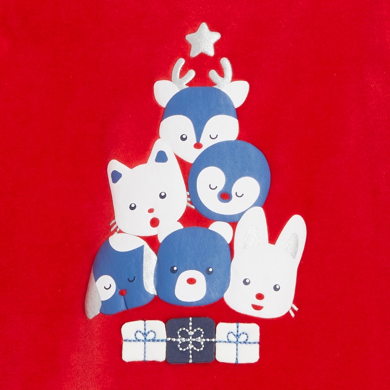Dors-bien velours animaux Noël rouge bébé garçon