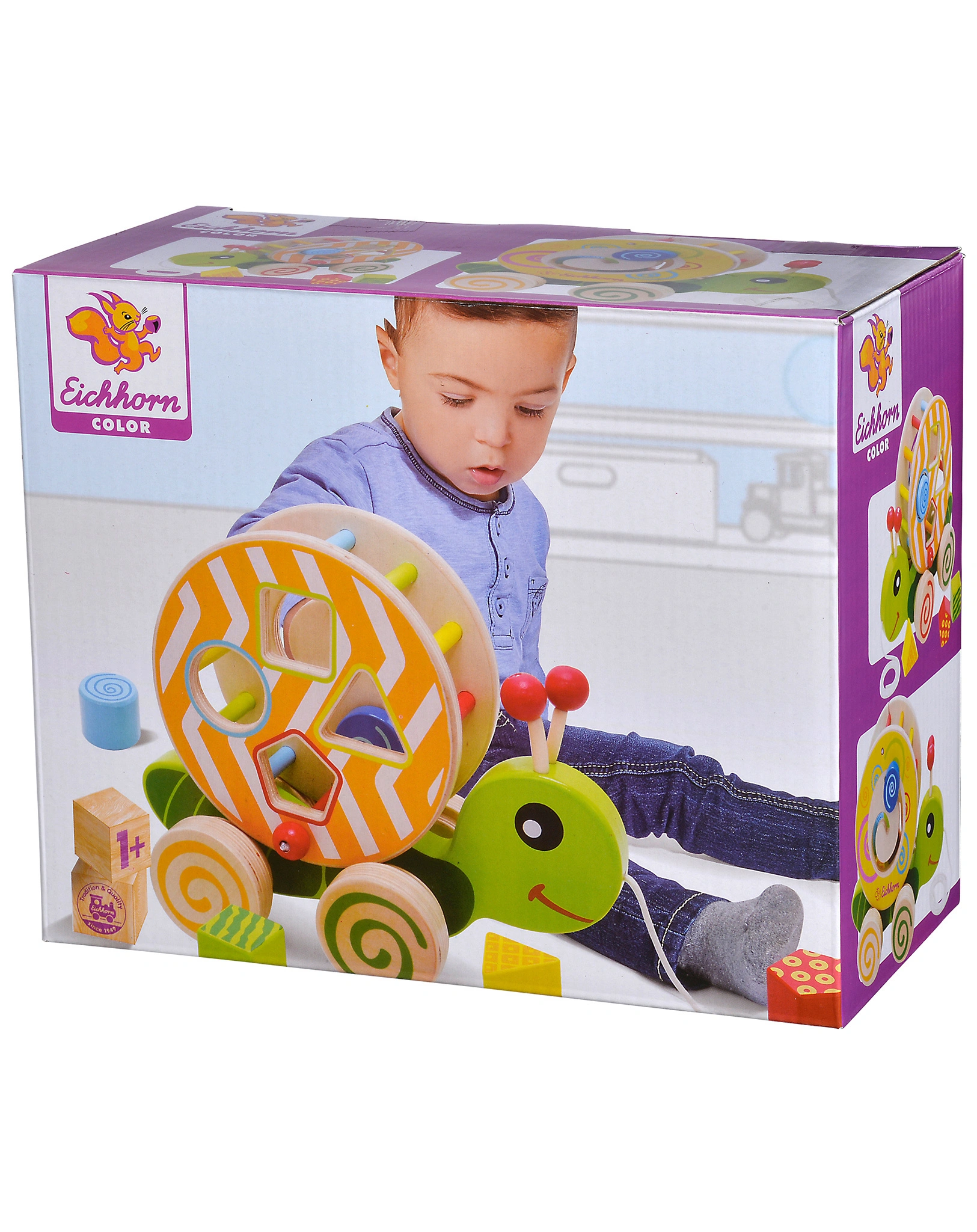 Nachzieh-Stecktier SCHNECKE 5-teilig aus Holz