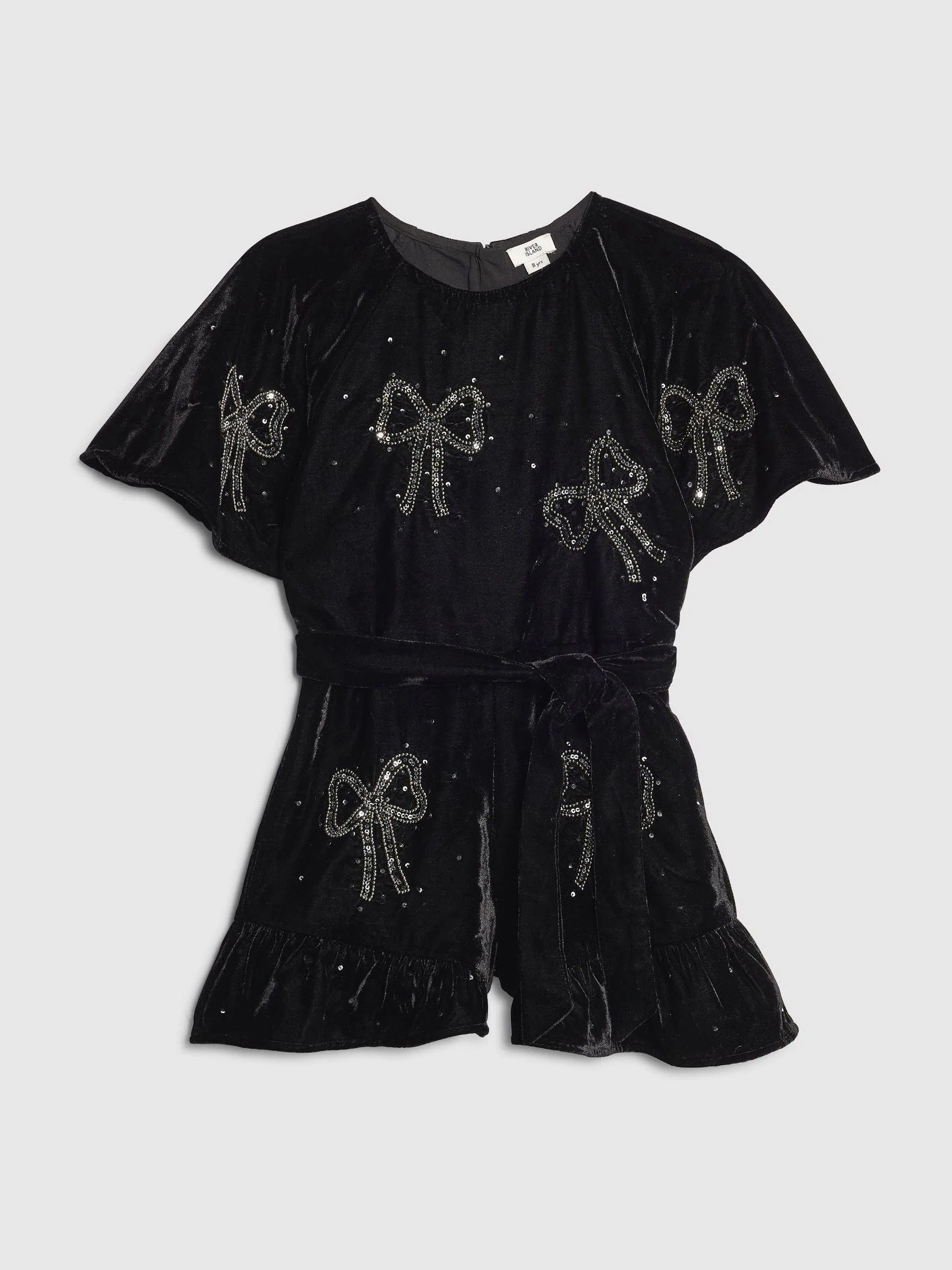 River Island Girls Velvet Bow Playsuit