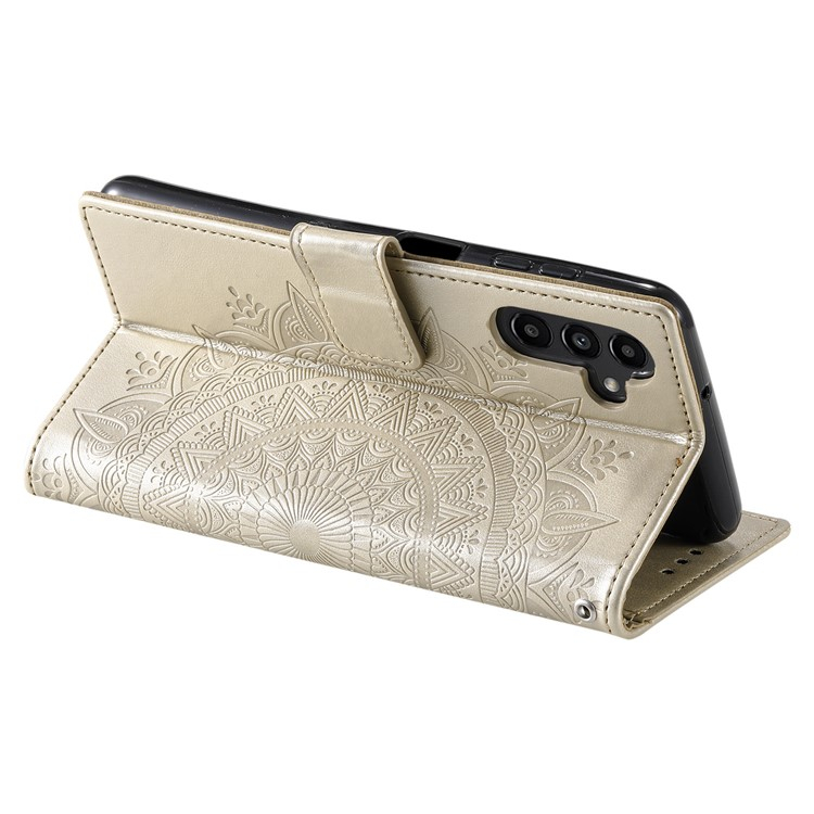 Samsung Galaxy A56 Leder Tasche Wallet - Mandala Flowers Imprint - Gold