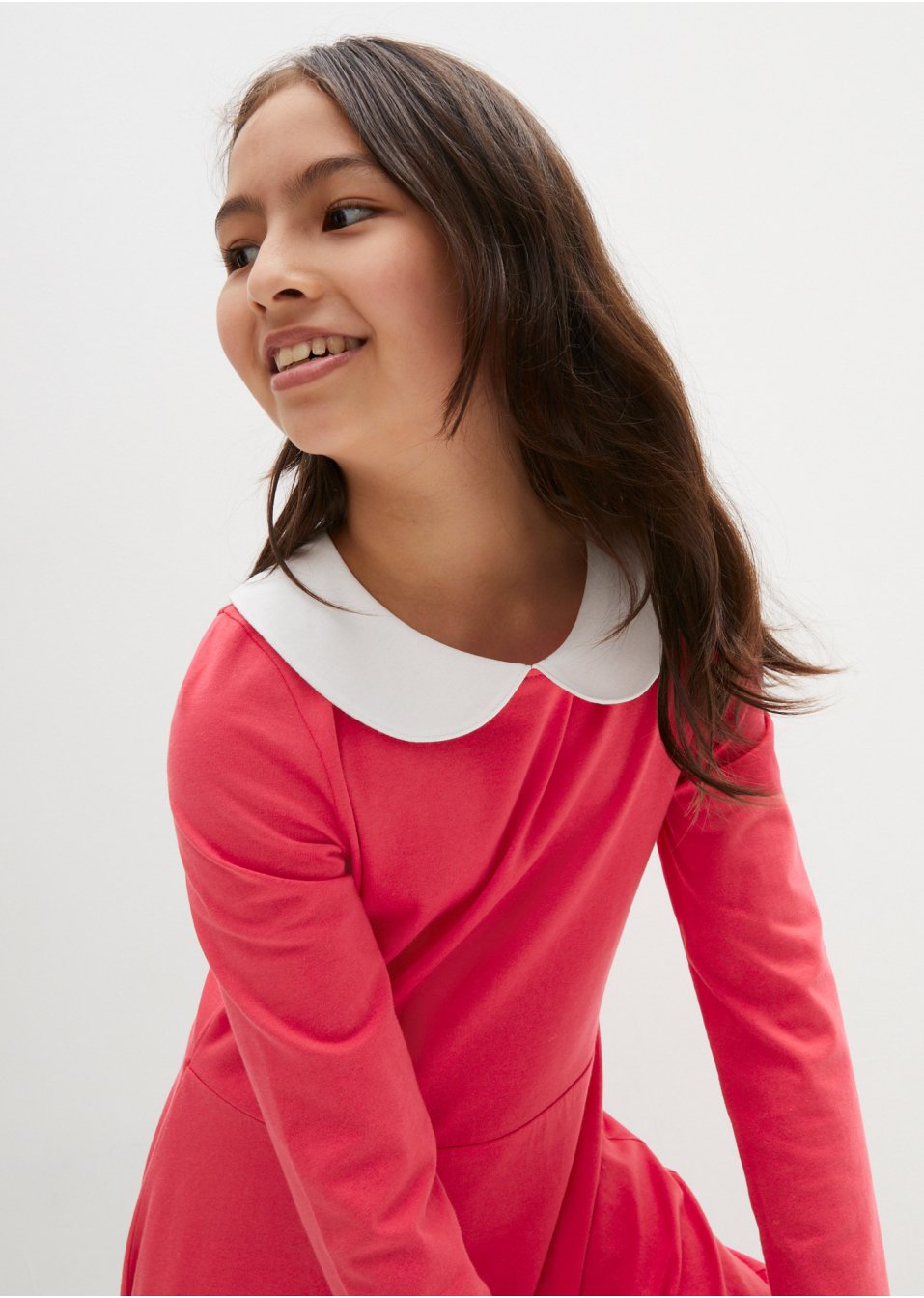 Robe en jersey manches longues filles avec col