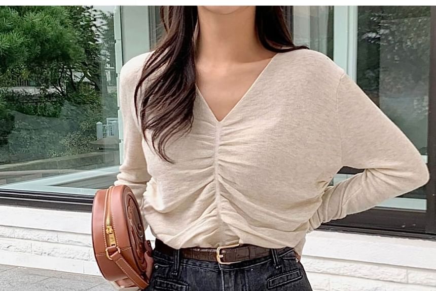 Chubby Girl - Lange mouwen V-hals effen gebreide top