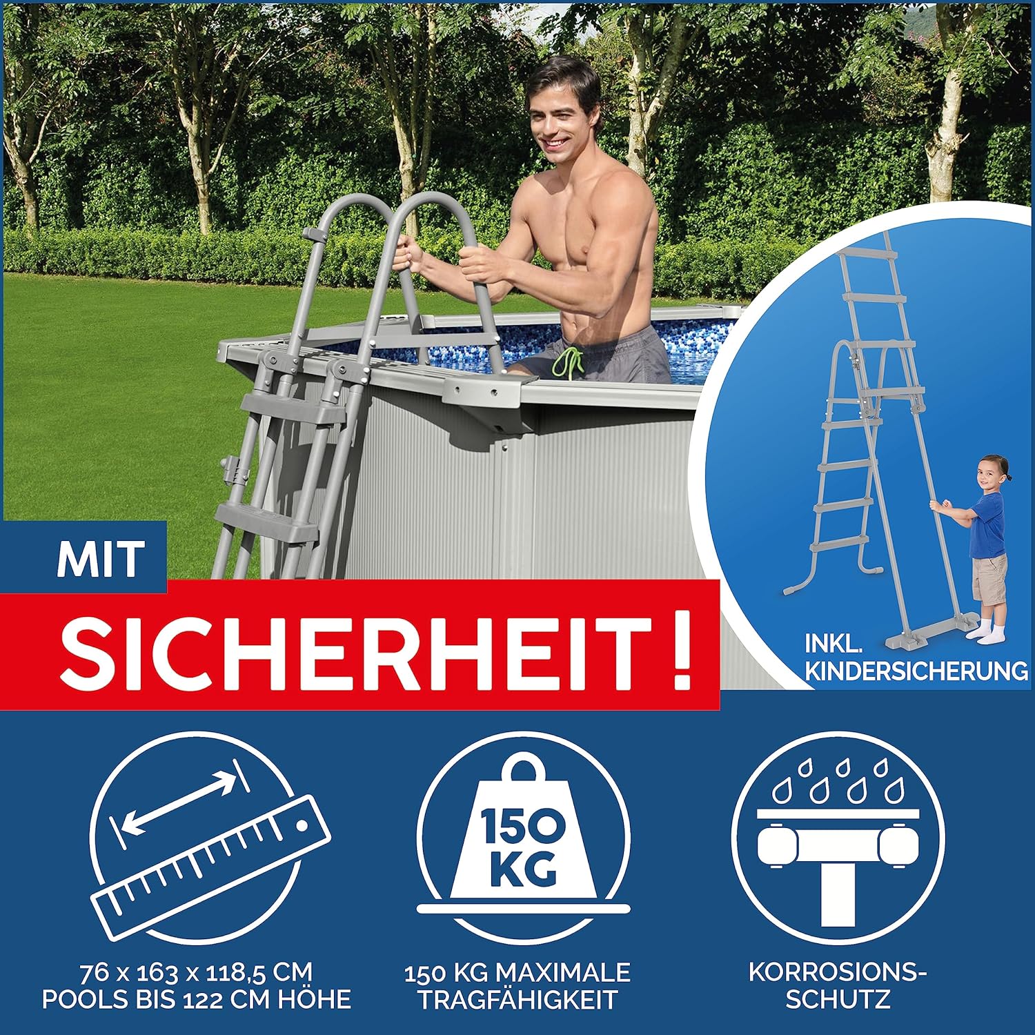 Bestway Hydrium Stahlwandpool Komplett-Set mit Sandfilteranlage Ø 300 x 120 cm, grau, rund