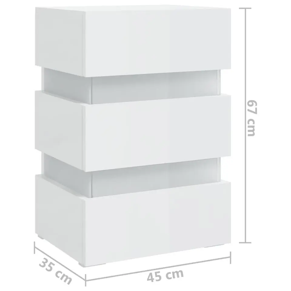VidaXL Nachtkastje LED 45x35x67 cm bewerkt hout hoogglans wit