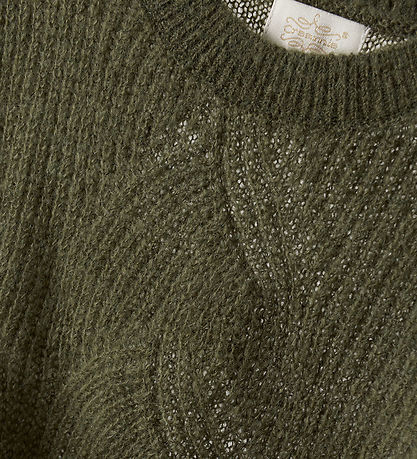 Creamie Bluse - Strick - Olive Nacht m. Lochmuster