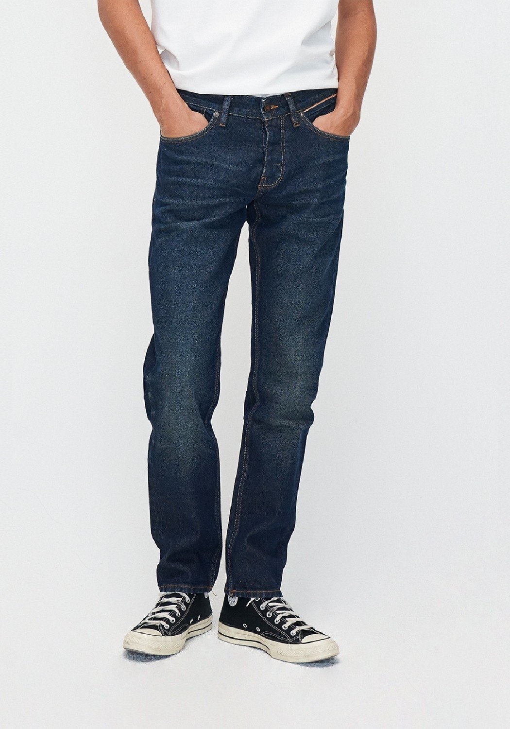 Kuyichi Herren-Jeans Jim Regular Slim Orange Selvedge Recycled Broken In
