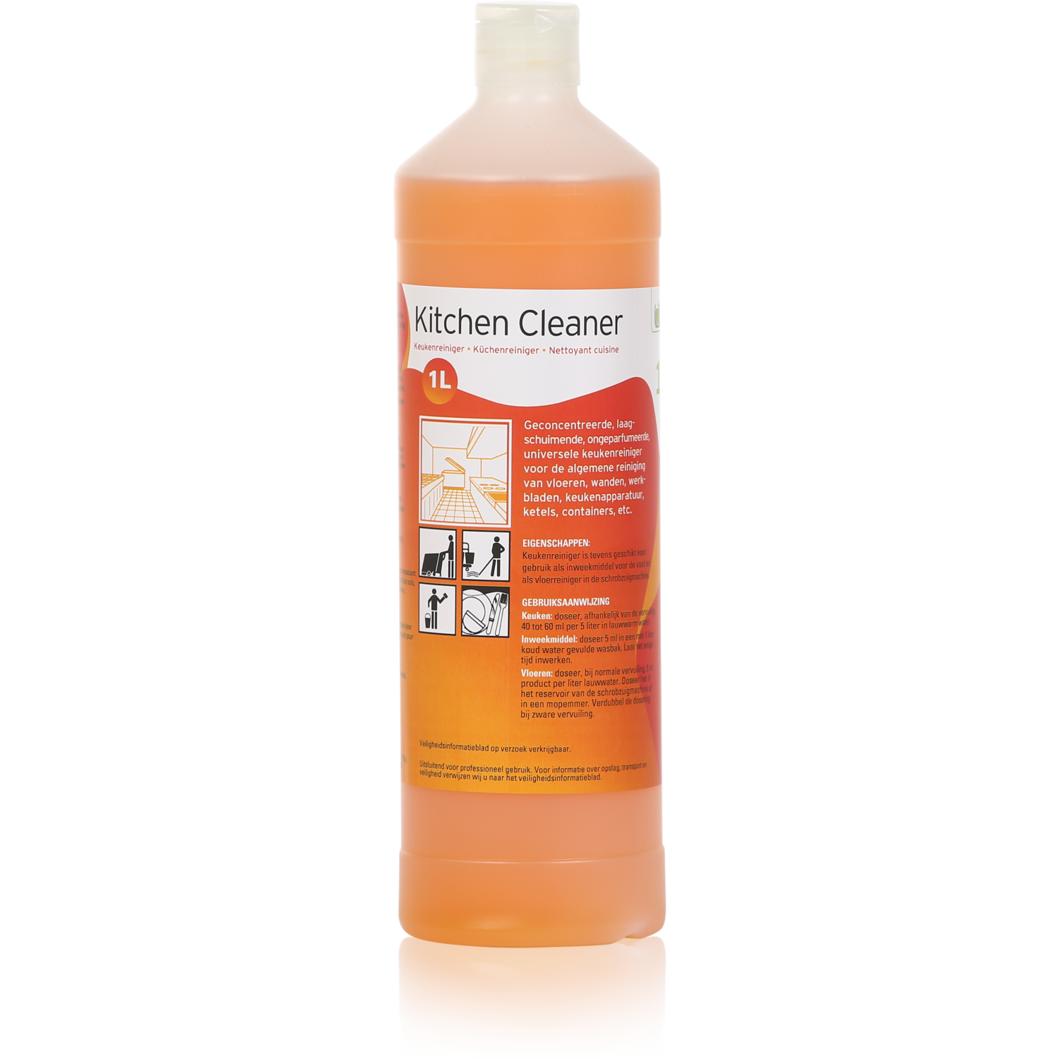 Keukenreiniger, sprayflacon, 1l, 9pH, oranje