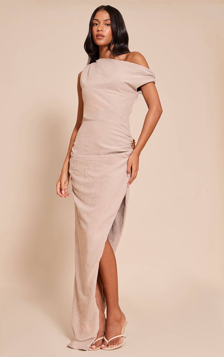 Crème Robe Maxi Moulante Asymétrique Texturée Pour Grande Taille
