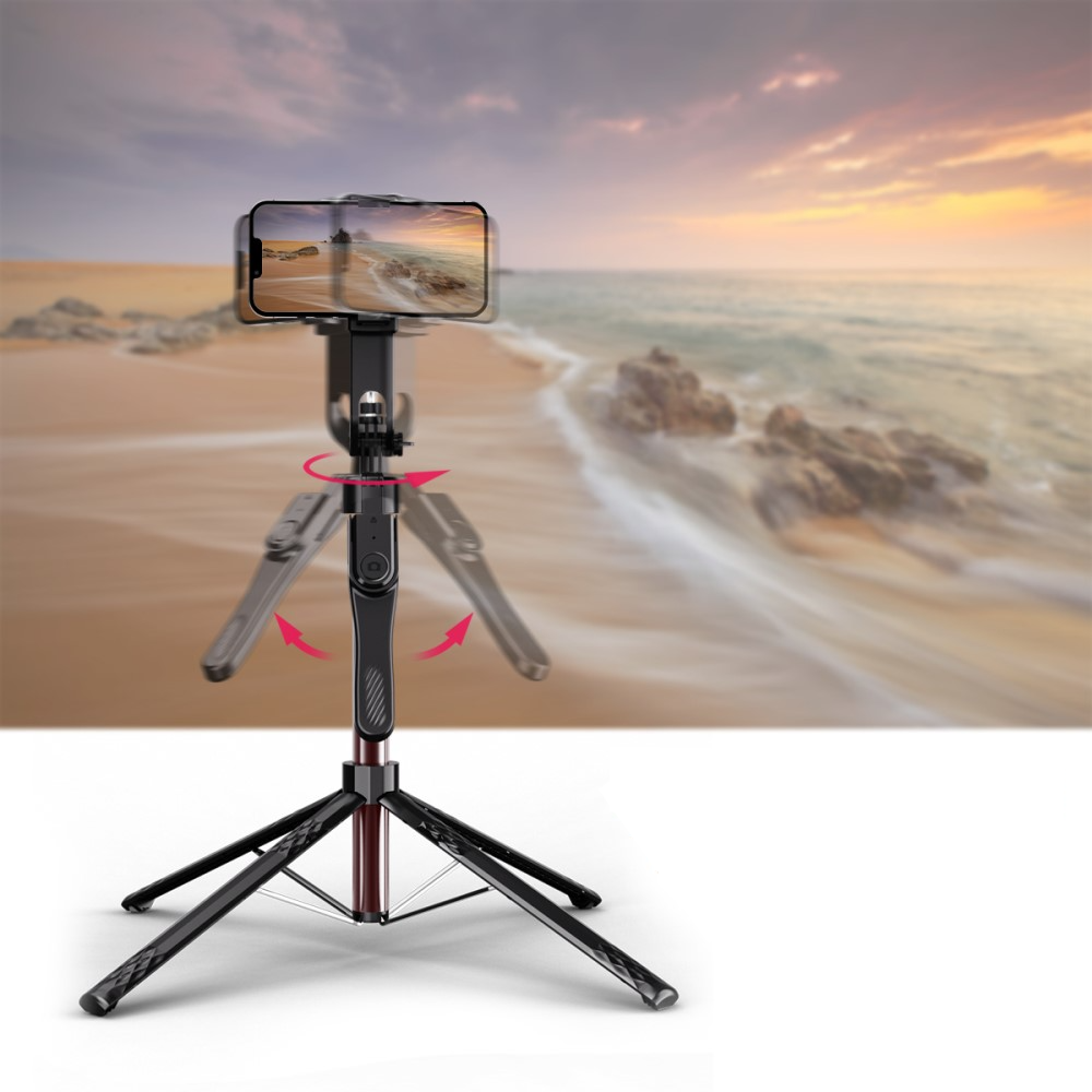 (185cm) Alu Selfie Stick Tripod Vierbein Stativ Halterung mit Handgriff und Dual LED Beleuchtung   Bluetooth Fernauslöser für Smartphone - Schwarz